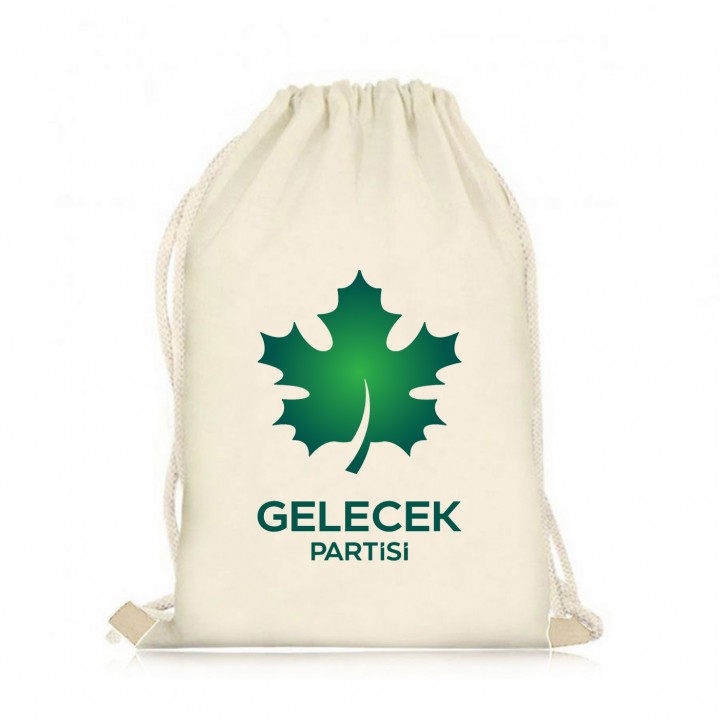 Gelecek Partisi Baskılı İp Büzgülü Ham Bez Çanta